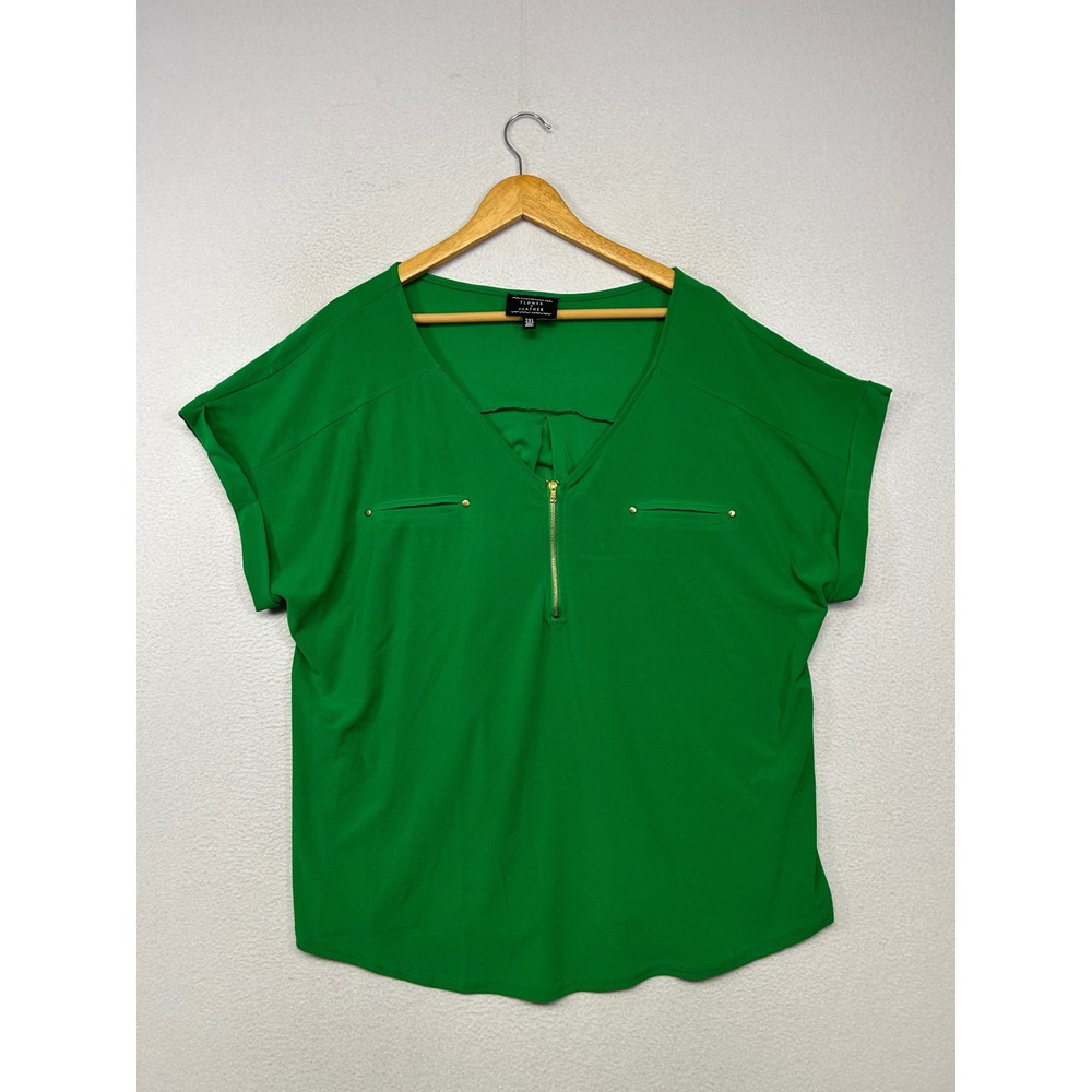 Flower & Feather Womens 3XL Green Short Sleeve Blouse Top Office Professional